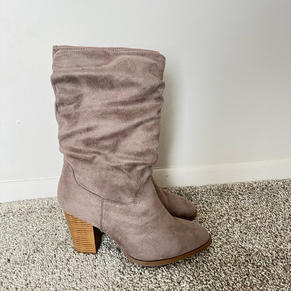 Pink Lily Taupe Heeled Boots - Picture 2 of 6